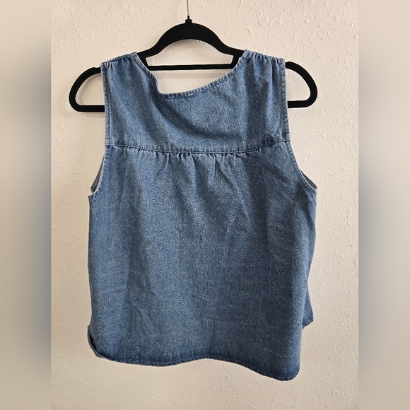 So Me NWT Light Wash Ruched Denim Tent Style Tank Top Size Large - Picture 9 of 11